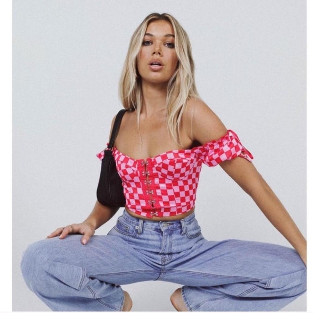 Princess Polly red and pink checkered corset top